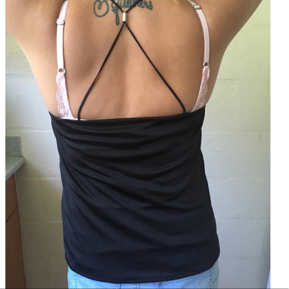 Silky dressy black 2-layer spaghetti strap tank